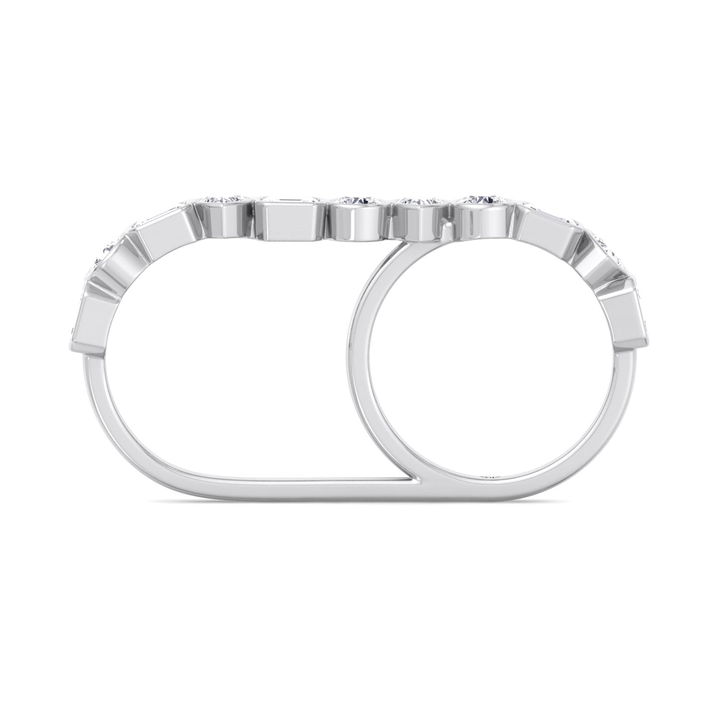 Fancy Bezel Multi Shape Natural Diamond Two Finger Ring White 
