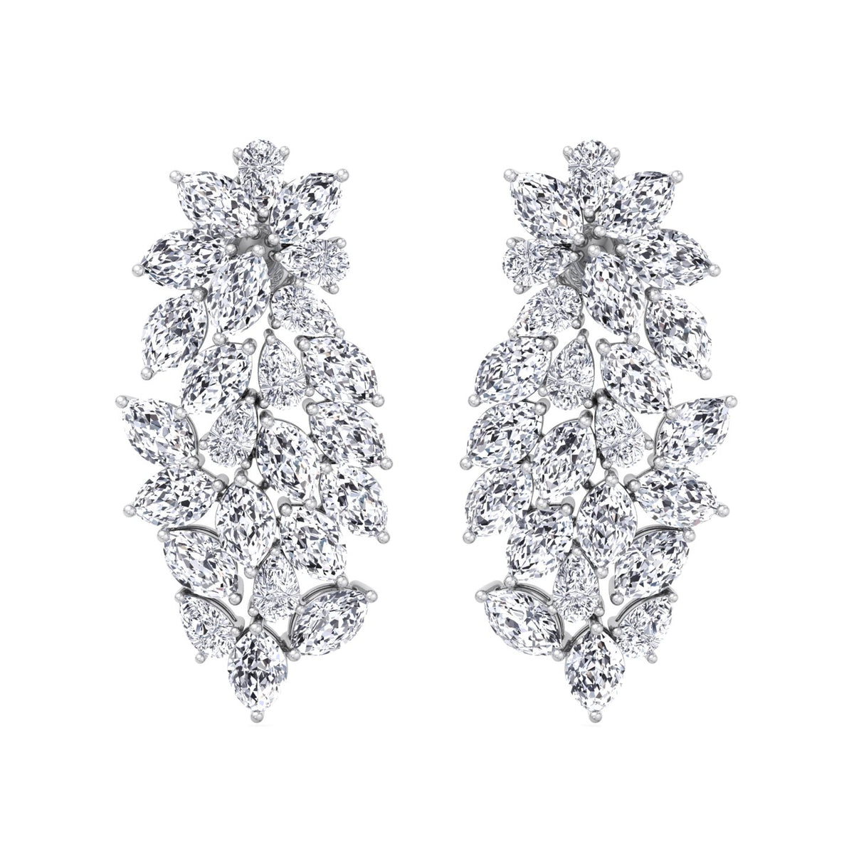 Cluster Pear and Marquise Shape Natural Diamond Drop Earrings White Gold 14K
