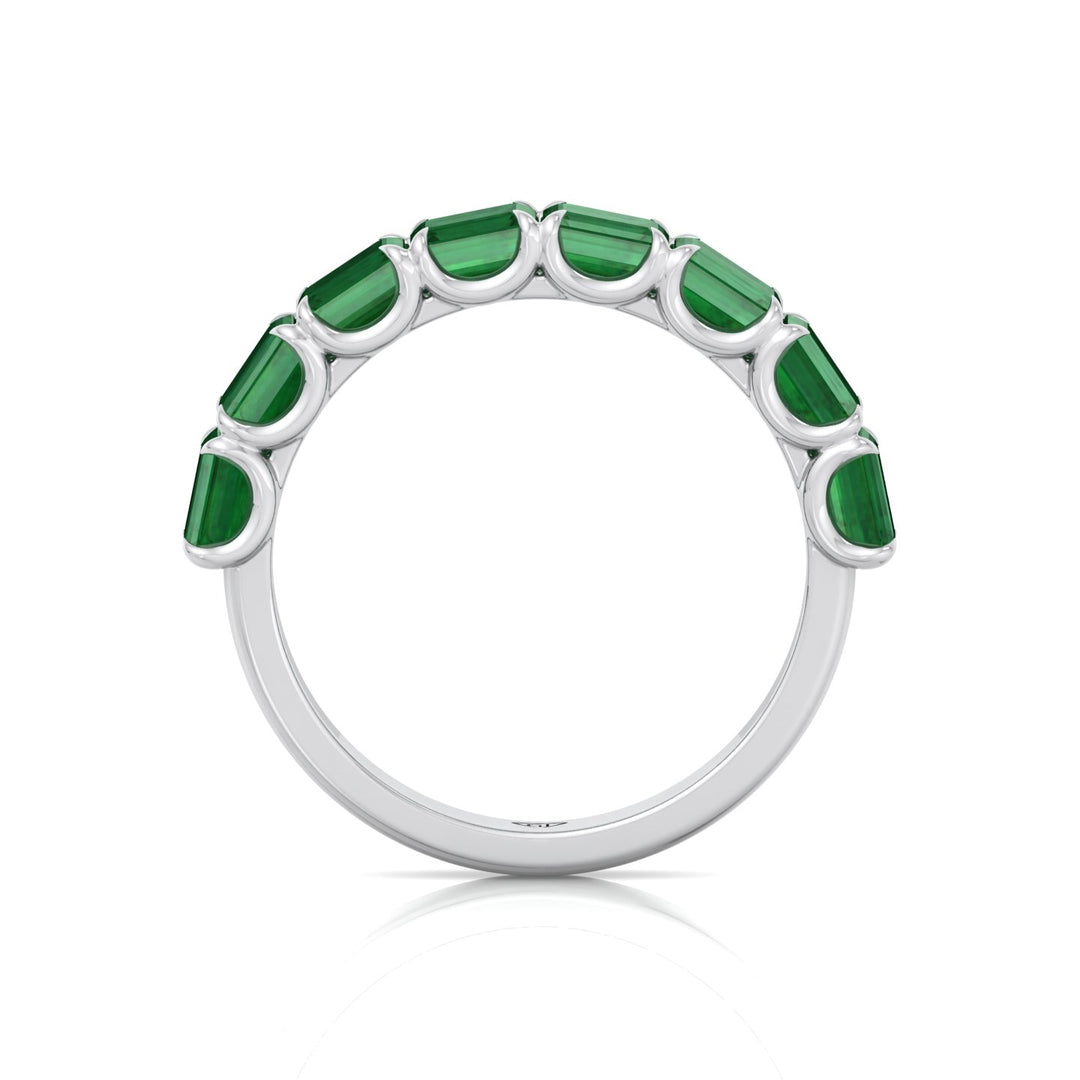 Green Emerald in Emerald Cut Half Eternity Band WG 4