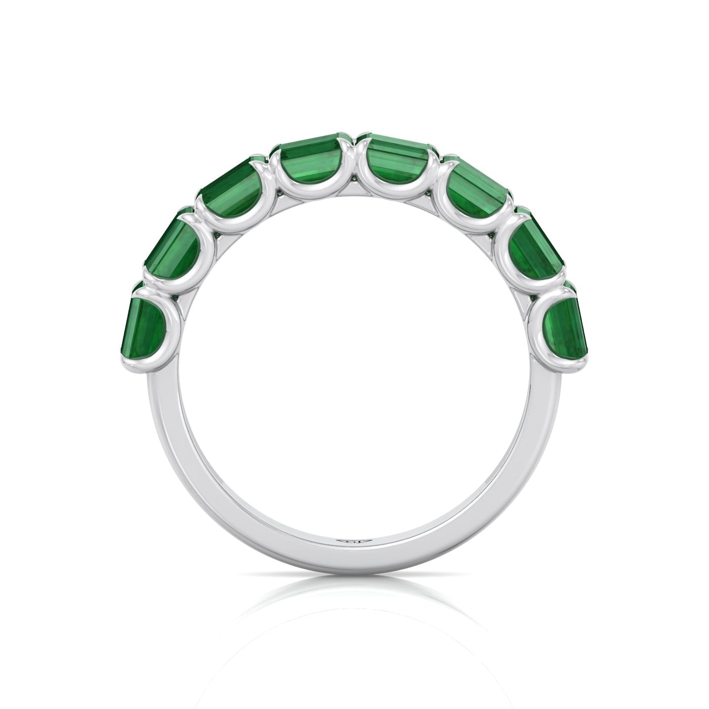 Green Emerald in Emerald Cut Half Eternity Band WG 4