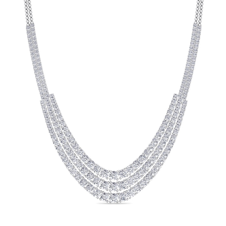 Triple Row Graduated Natural Diamond Tennis Necklace with 14K Solid Gold Chain