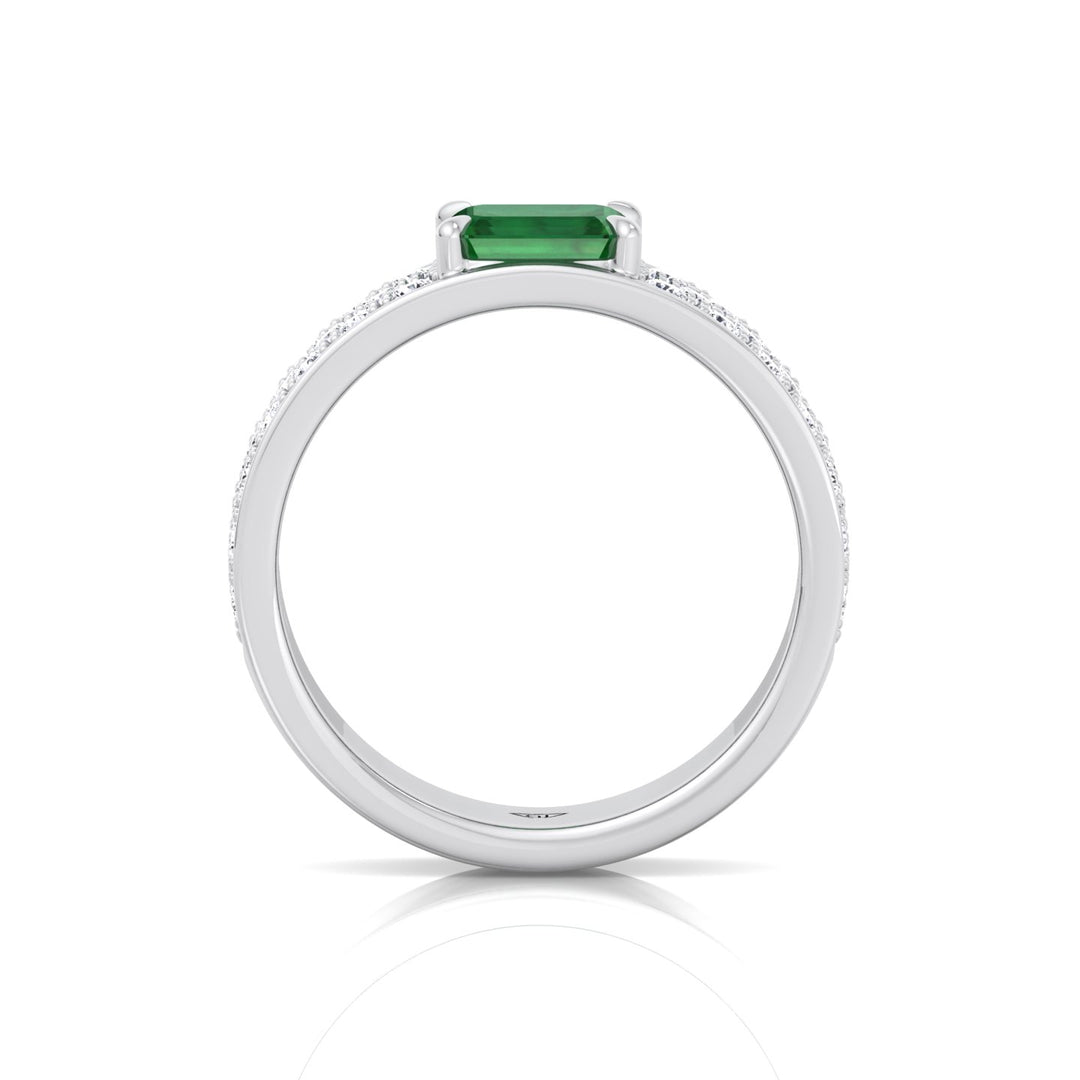 Natural Green Emerald Cushion Cut with Pave Eternity Band WG 6