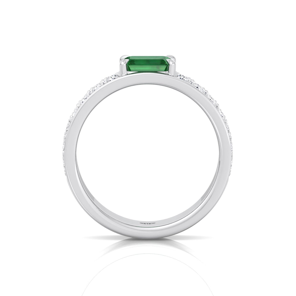 Natural Green Emerald Cushion Cut with Pave Eternity Band WG 6