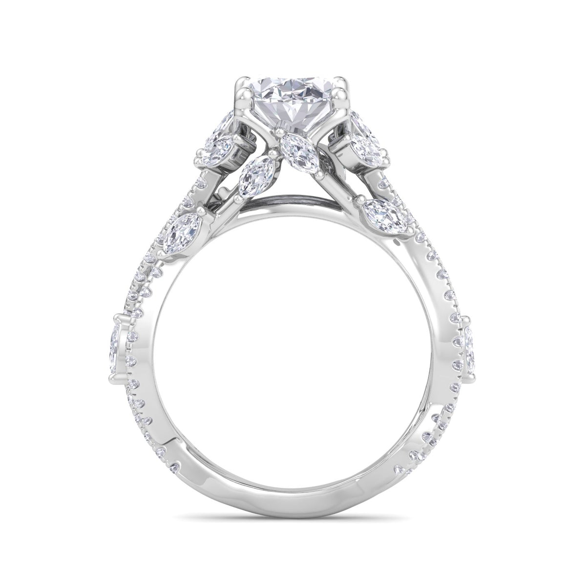Fiorella - Oval Shape Diamond Engagement Ring with Marquise Shape Side stones and Twisted Pave Band - Gem Jewelers Co