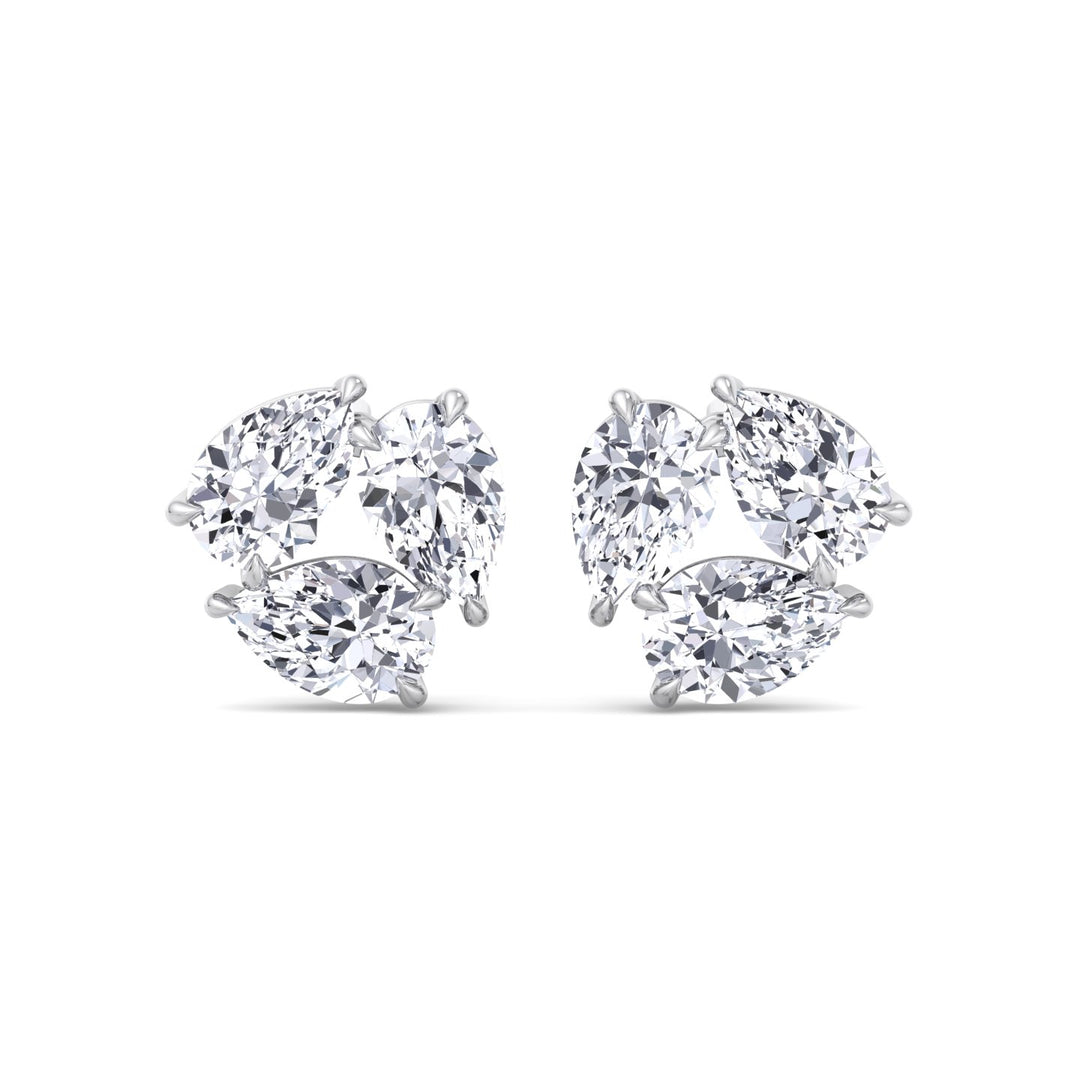 3 Piece Pear Shape Natural Diamond Studs White Gold 14K