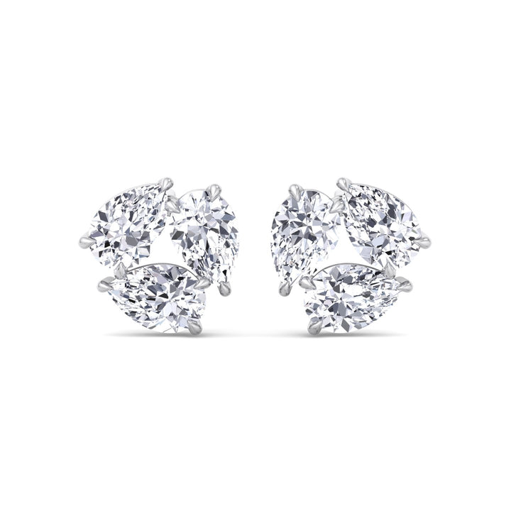 3 Piece Pear Shape Natural Diamond Studs White Gold 14K