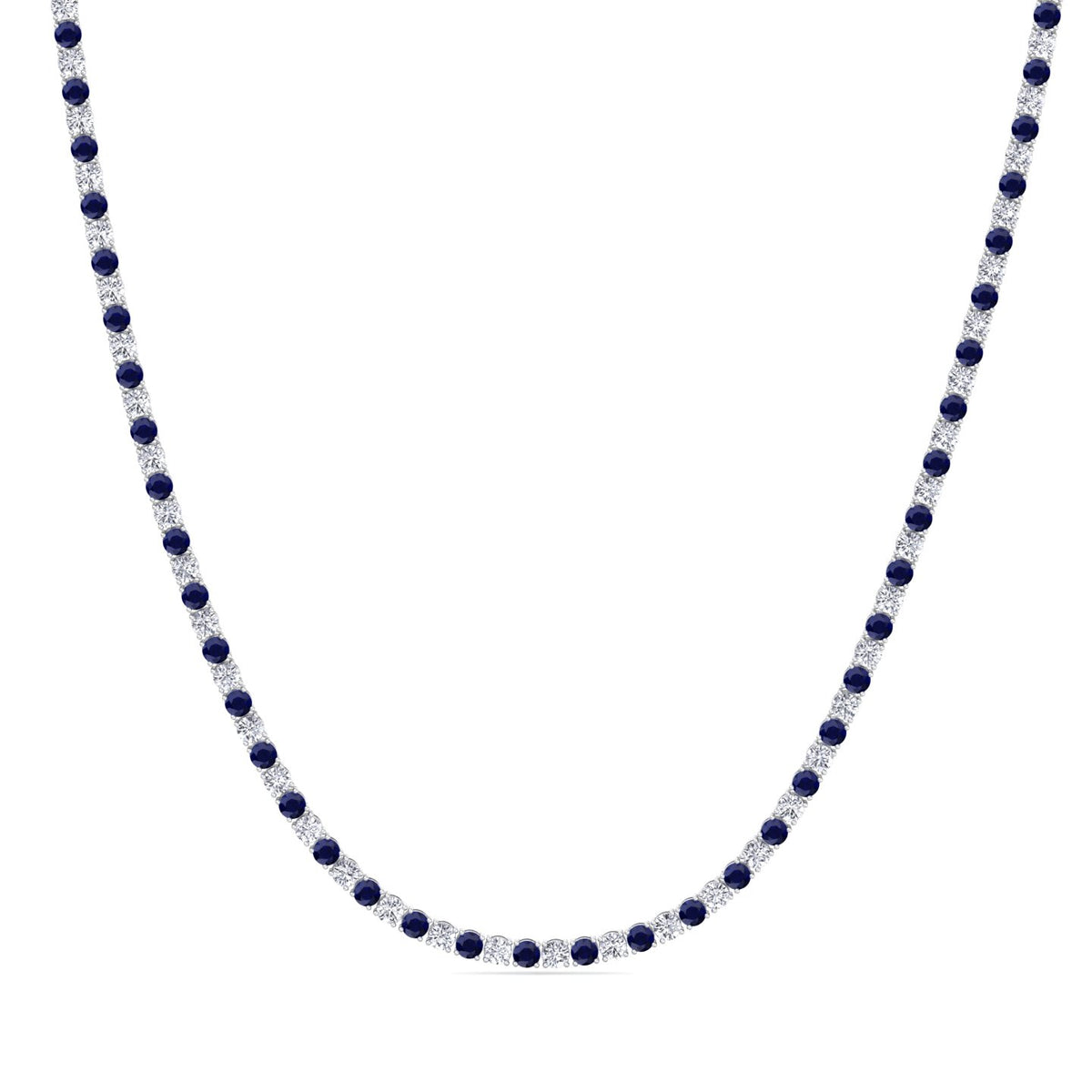 Sara - Alternating Blue Sapphire and Natural Diamond Tennis Necklace - Gem Jewelers Co