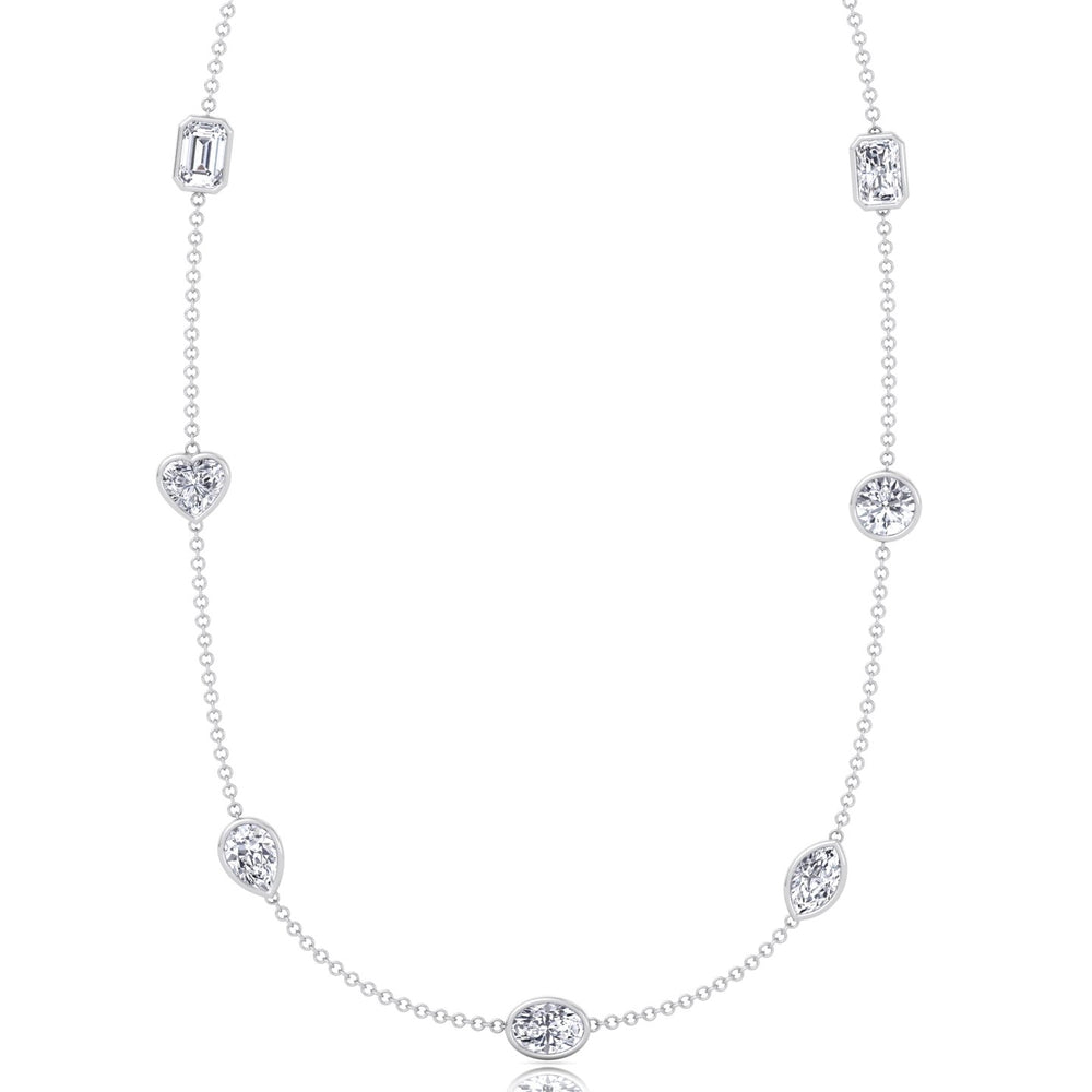 Multi Shape Natural Diamonds By The Yard Necklace White Gold 14K