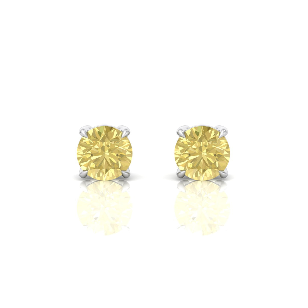 Fancy Yellow Round Cut Natural Diamond Earrings White Gold 14K 
