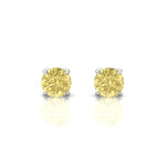 Fancy Yellow Round Cut Natural Diamond Earrings White Gold 14K 
