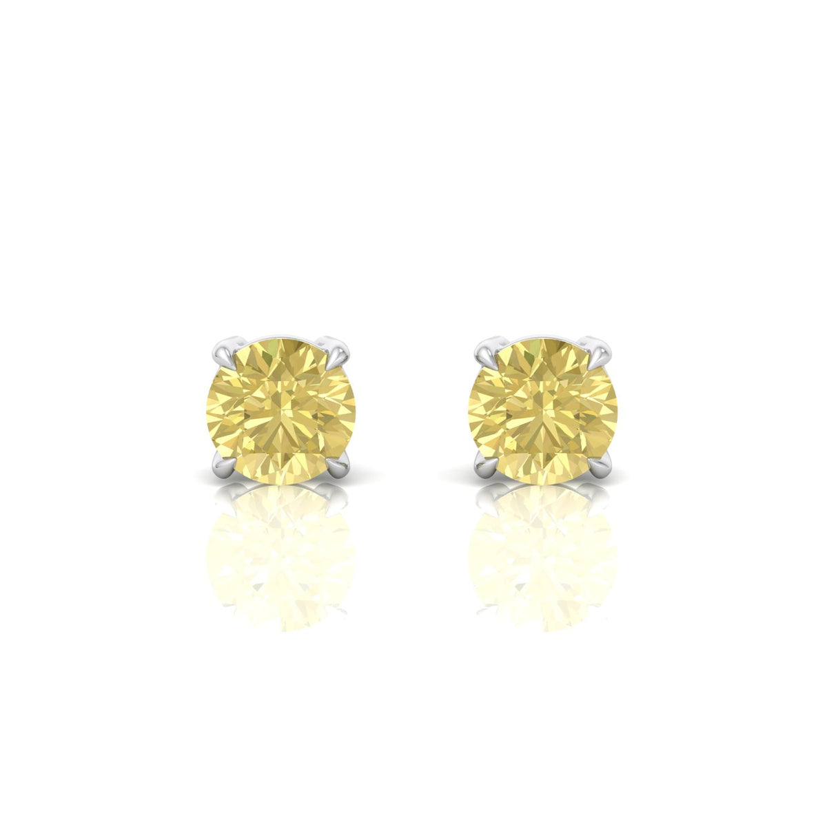 Fancy Yellow Round Cut Natural Diamond Earrings White Gold 14K 