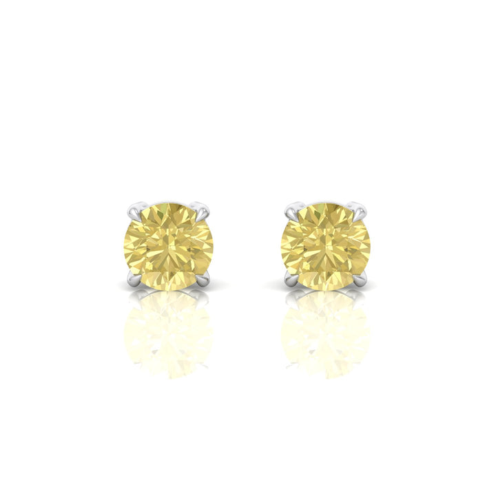 Fancy Yellow Round Cut Natural Diamond Earrings White Gold 14K 