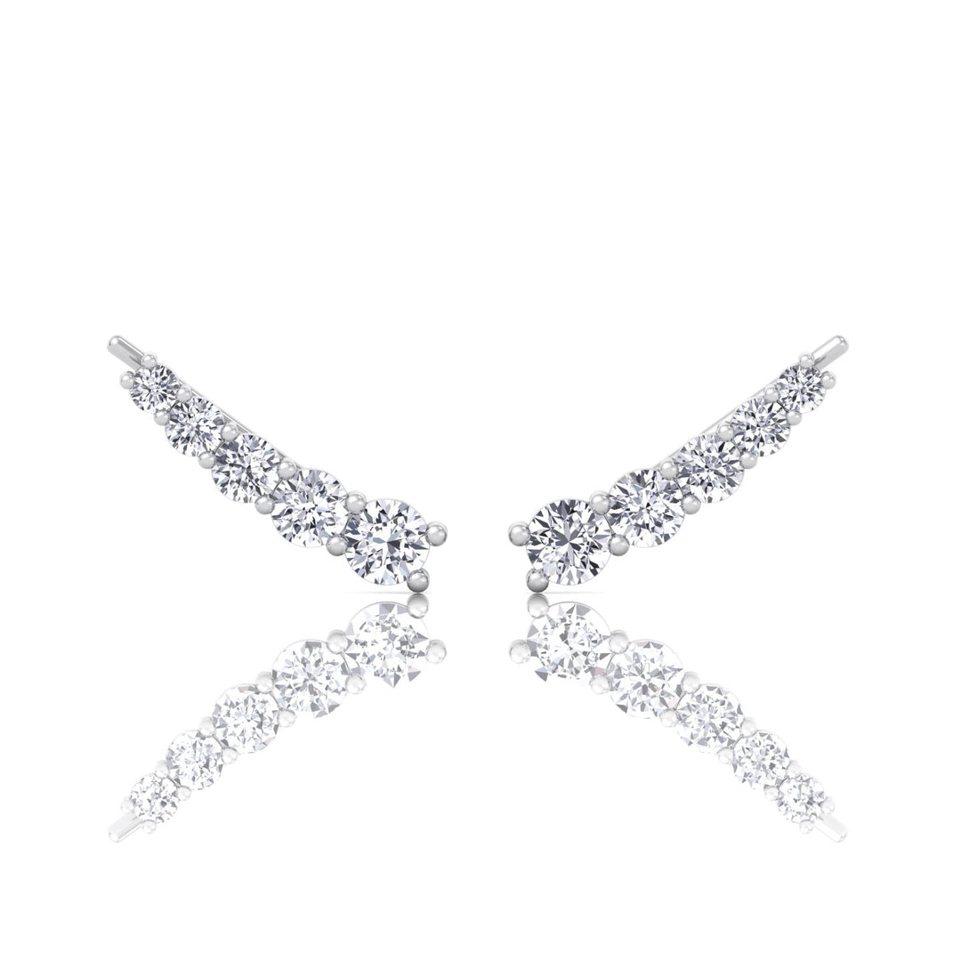 Graduated Round Shape Natural Diamond Cuff Earrings White Gold 14K 18K