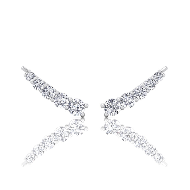 Graduated Round Shape Natural Diamond Cuff Earrings White Gold 14K 18K