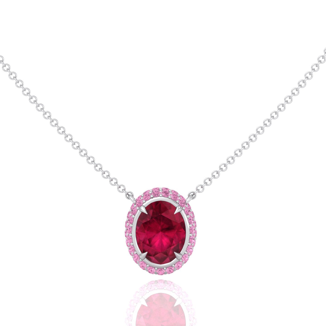 (3.5CT T.W.) Natural Pink Sapphire and Ruby Pendant  White Gold 18K