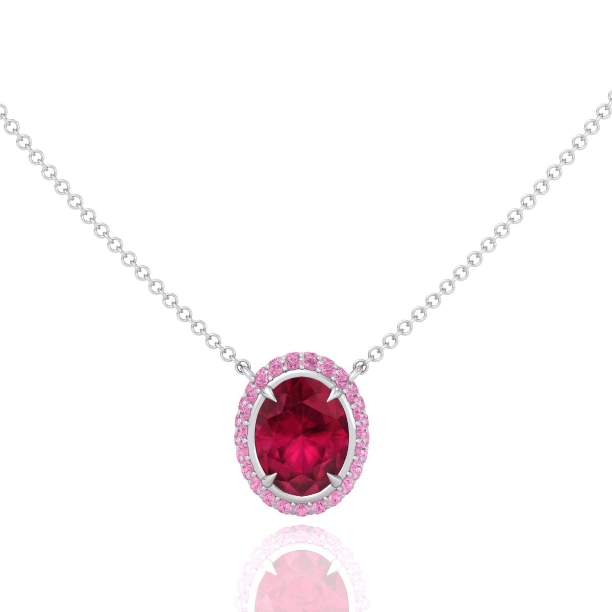 (3.5CT T.W.) Natural Pink Sapphire and Ruby Pendant  White Gold 18K