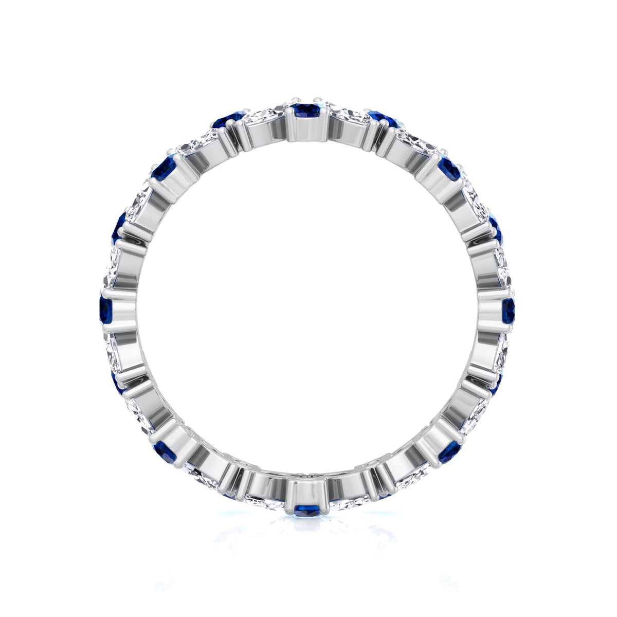 Round Natural Blue Sapphire and Marquise-Cut Natural Diamond Eternity Band WG 4