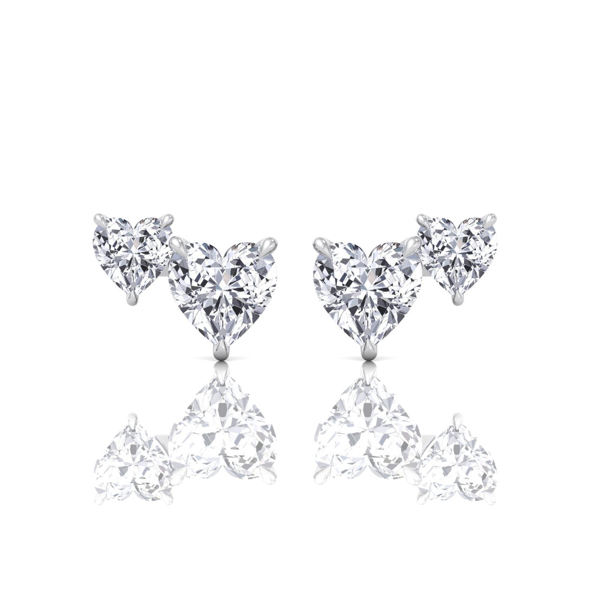 Double Heart Natural Diamond Studs-14K-18K-White Gold