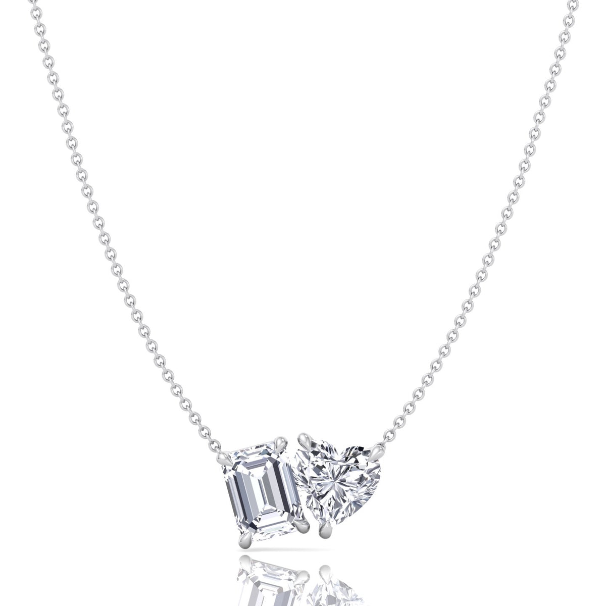 Toi Et Moi Emerald & Heart Shape Natural Diamond Pendant-14K-18K--White Gold