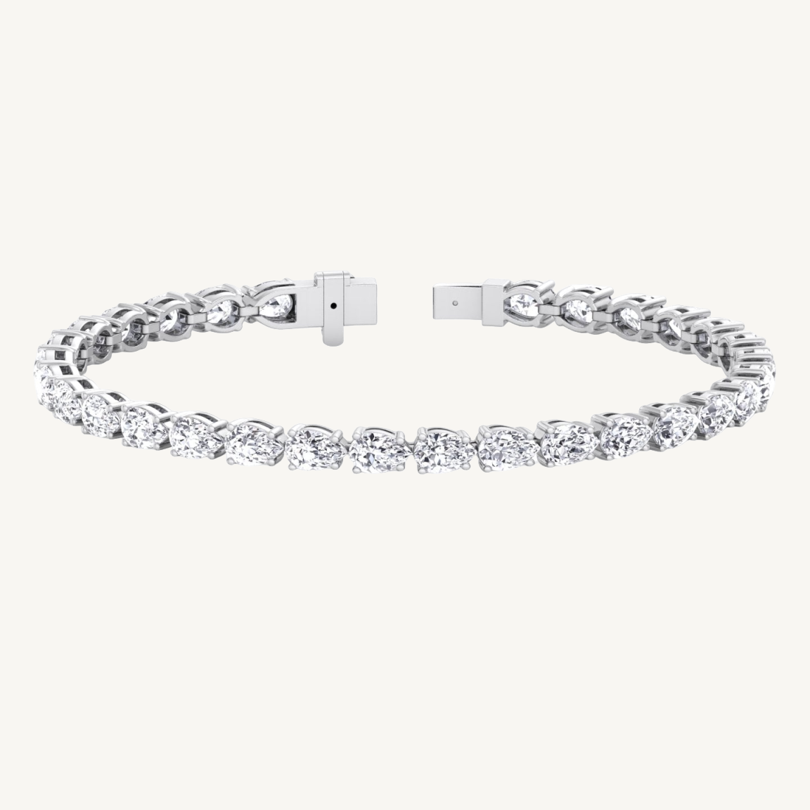 Pear Shape East To West Natural Diamond Tennis Bracelet 14K Solid Gold