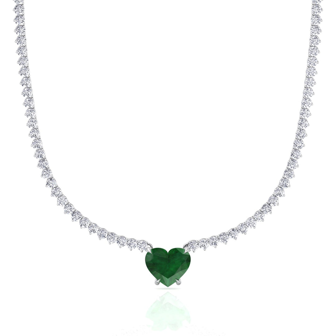 13CT T.W. 3-Prong Tennis Necklace with Green Emerald Heart Shape Pendant