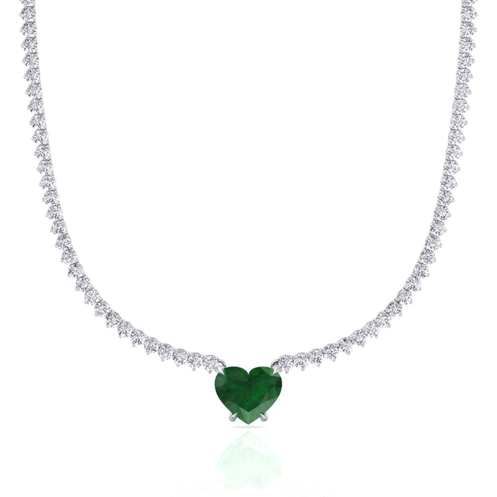 13CT T.W. 3-Prong Tennis Necklace with Green Emerald Heart Shape Pendant