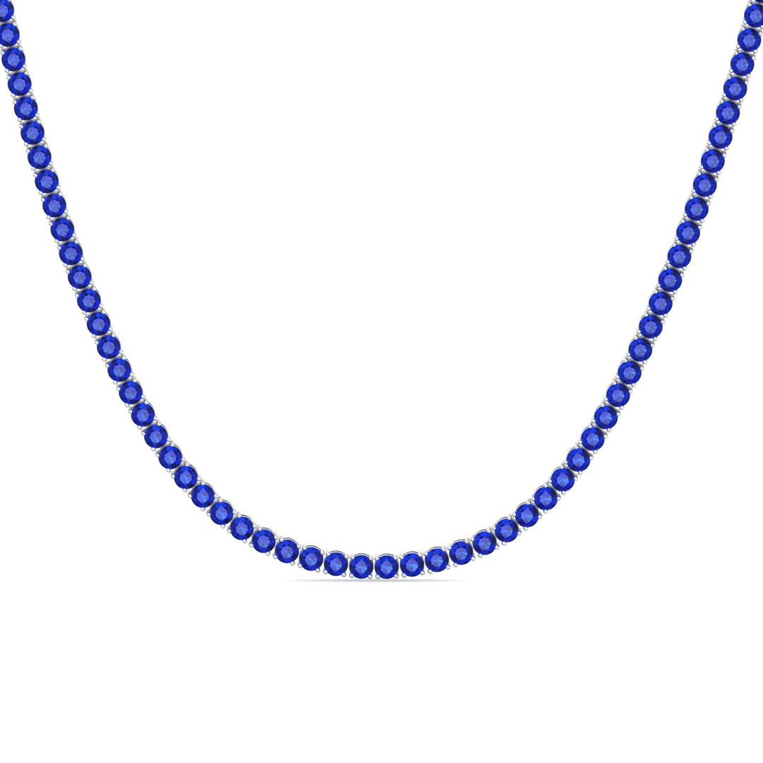 Round Cut Natural Blue Sapphire Tennis Necklace White Gold 18K