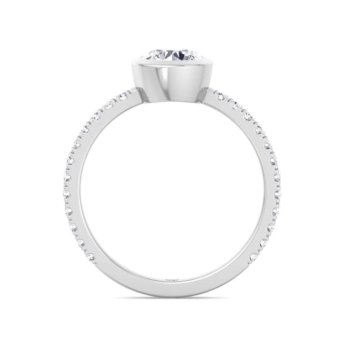 Monza - Round Bezel Set Engagement Ring with Pave Band - Gem Jewelers Co