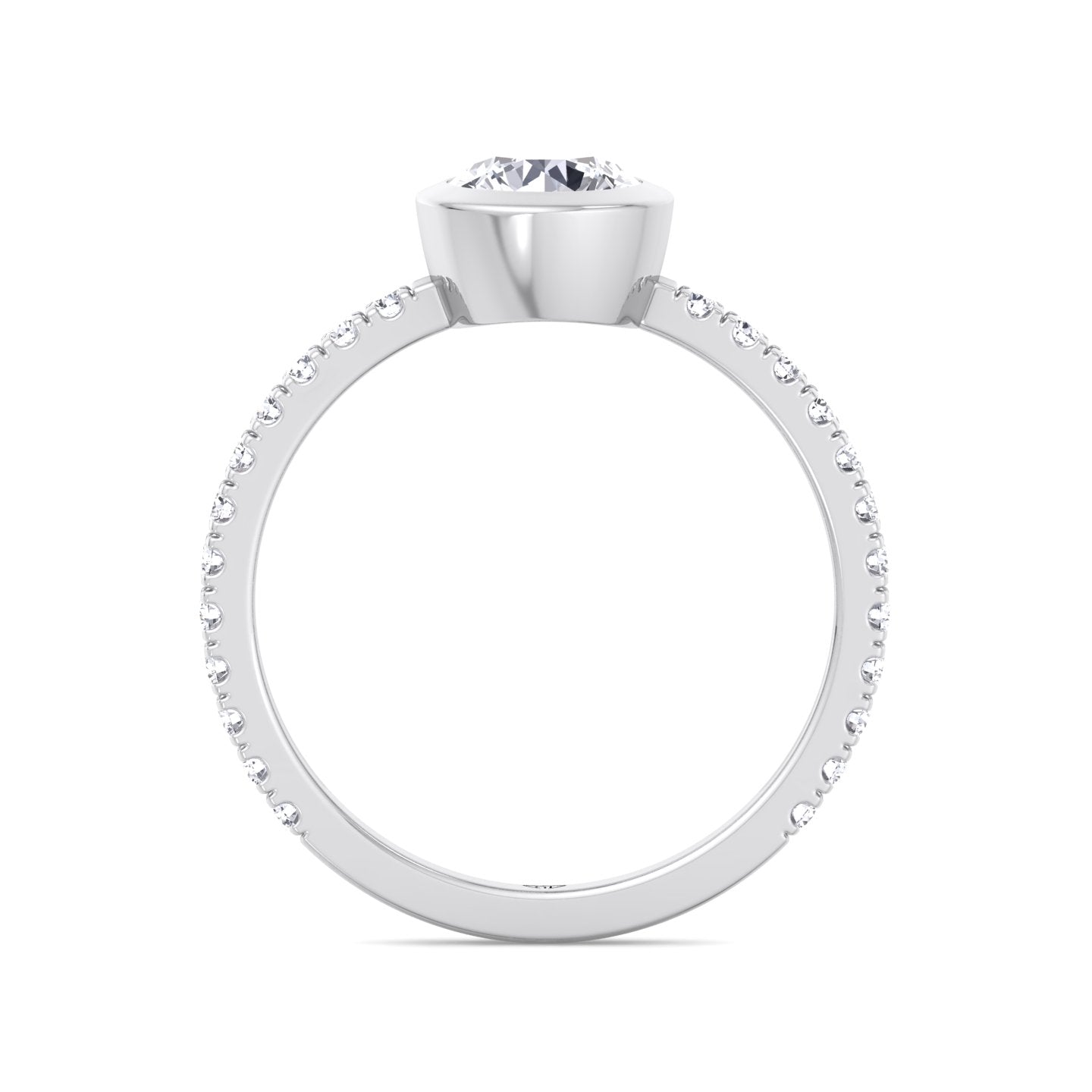 Monza - Round Bezel Set Engagement Ring with Pave Band - Gem Jewelers Co