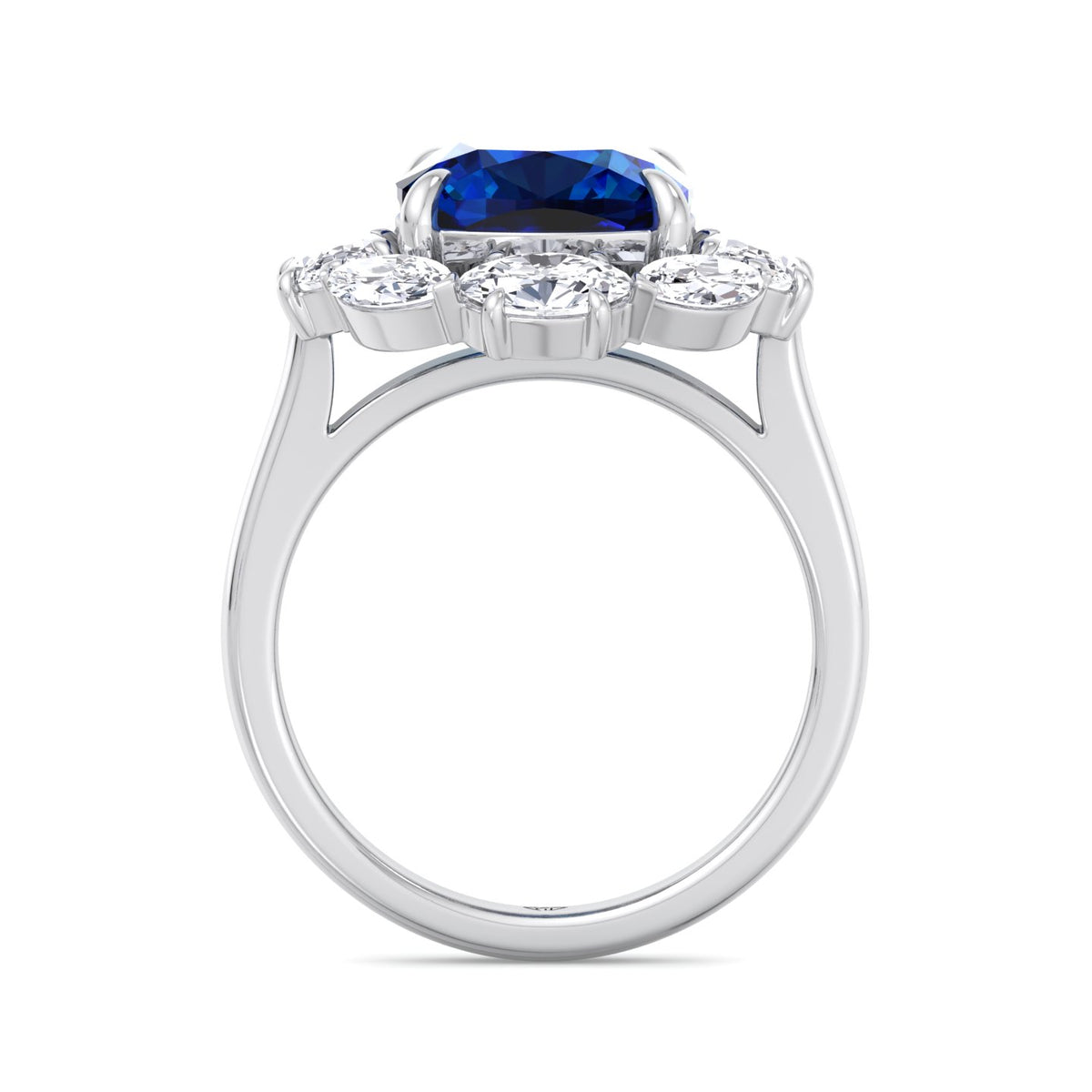 Valeria - Cushion Shape Blue Sapphire Engagement Ring With Oval and Marquise Diamond Side Stones - Gem Jewelers Co