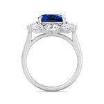 Valeria - Cushion Shape Blue Sapphire Engagement Ring With Oval and Marquise Diamond Side Stones - Gem Jewelers Co