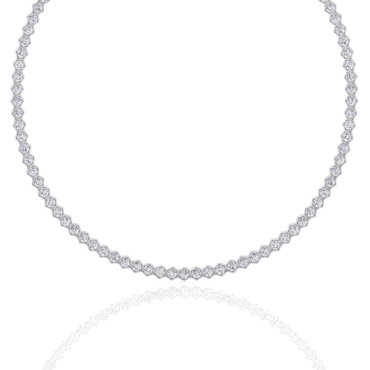 Hexagonal Bezel Set Natural Diamond Tennis Necklace Platinum, 10ct