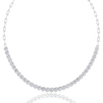 Paper Clip and Bezel Set Diamond Tennis Necklace-8CT-14K- All White Gold