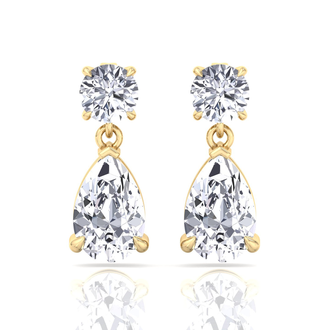Round and Pear Shape Natural Diamond Drop Earrings