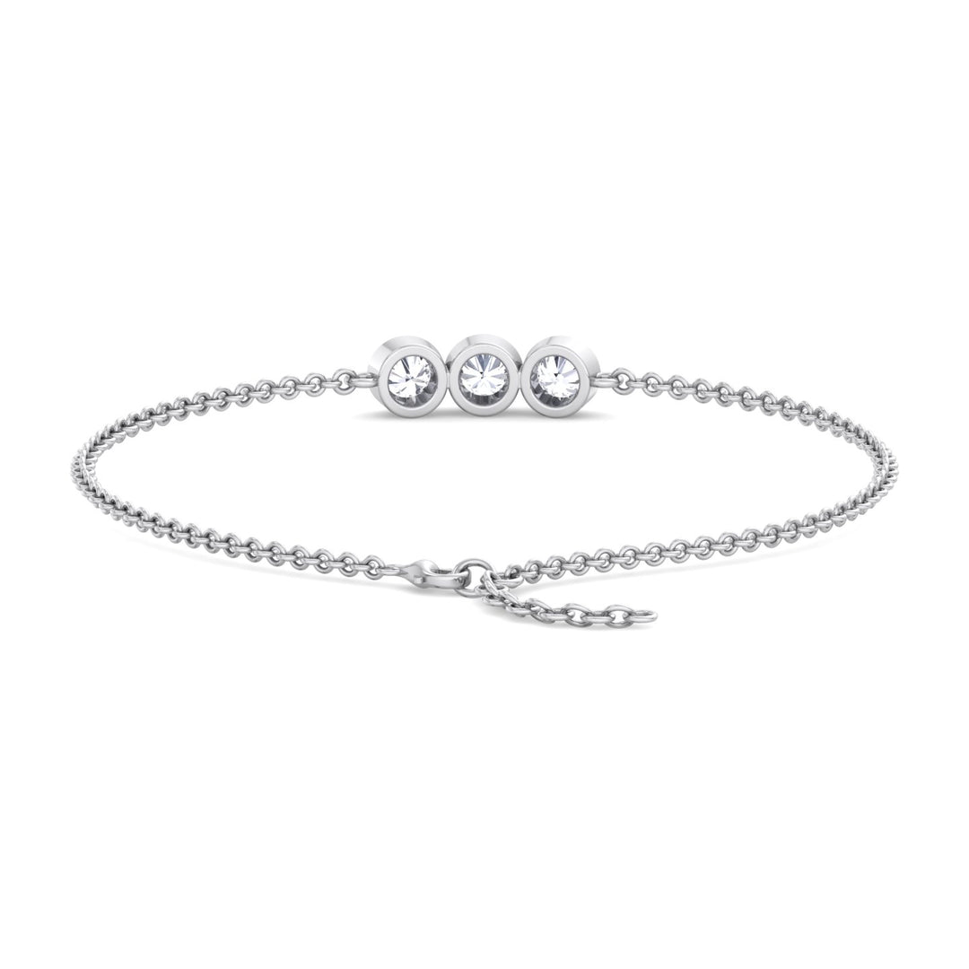 Palmira - Three Stone Bezel Set Diamond Rolo Chain Bracelet