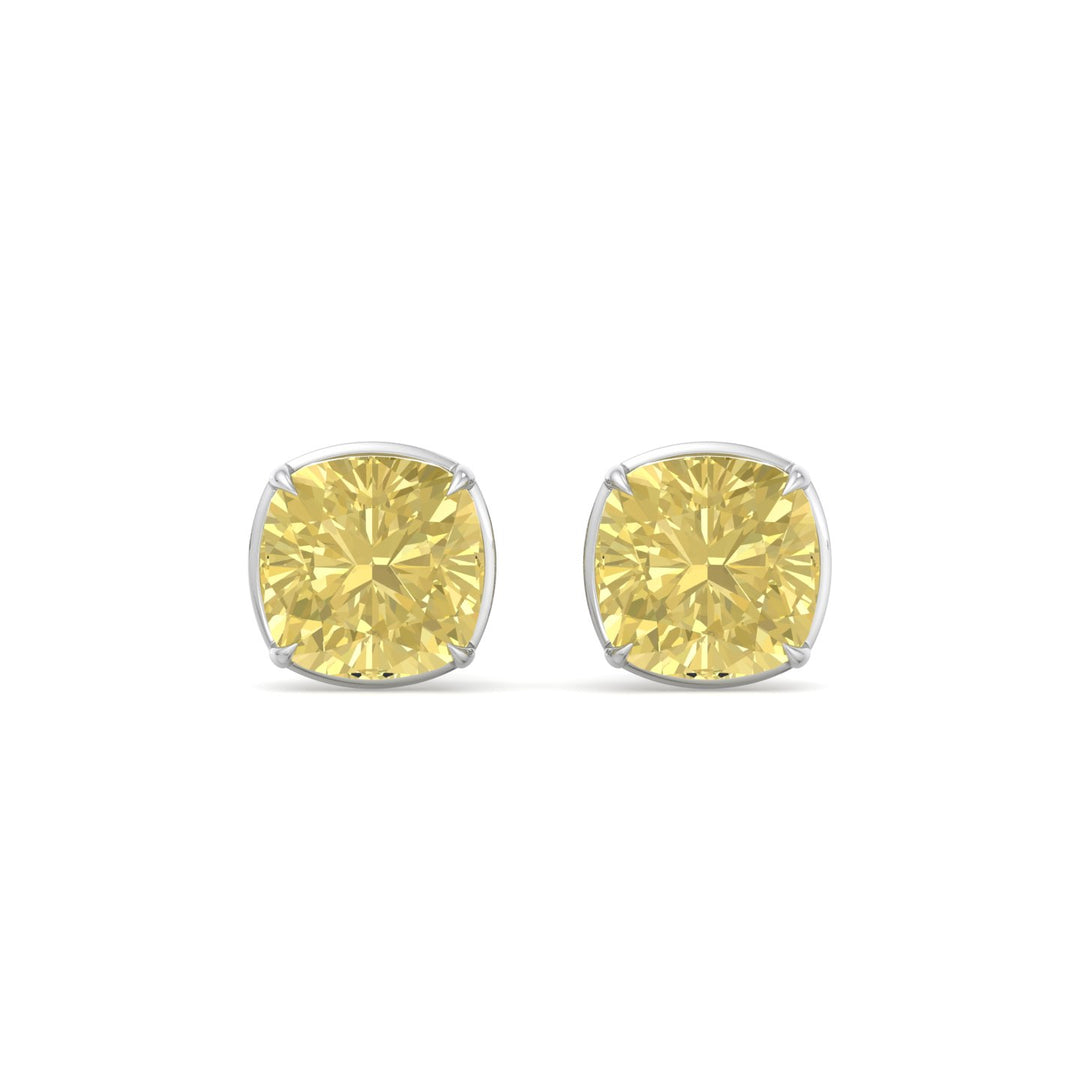 Natural Fancy Yellow Cushion Cut Diamond Studs  White Gold 14K 18K