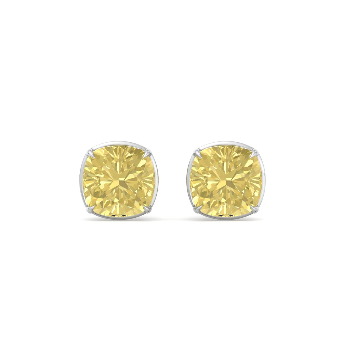 Natural Fancy Yellow Cushion Cut Diamond Studs  White Gold 14K 18K