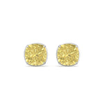 Natural Fancy Yellow Cushion Cut Diamond Studs  White Gold 14K 18K