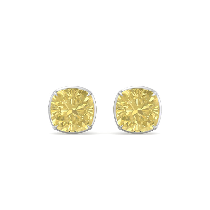 Natural Fancy Yellow Cushion Cut Diamond Studs  White Gold 14K 18K