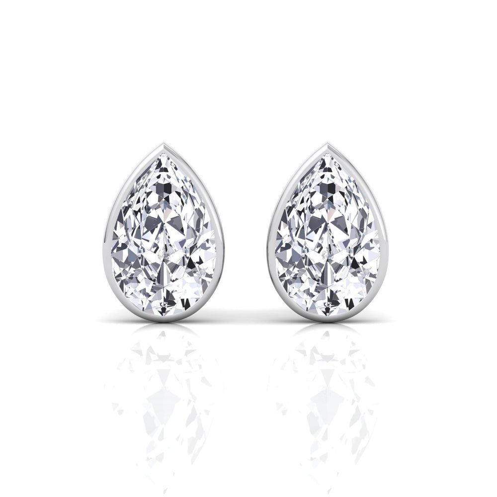 Bezel Set Pear Shape Natural Diamond Studs-14K-18K-0.5CT-1CT-2CT-White Gold