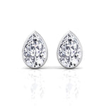 Bezel Set Pear Shape Natural Diamond Studs-14K-18K-0.5CT-1CT-2CT-White Gold