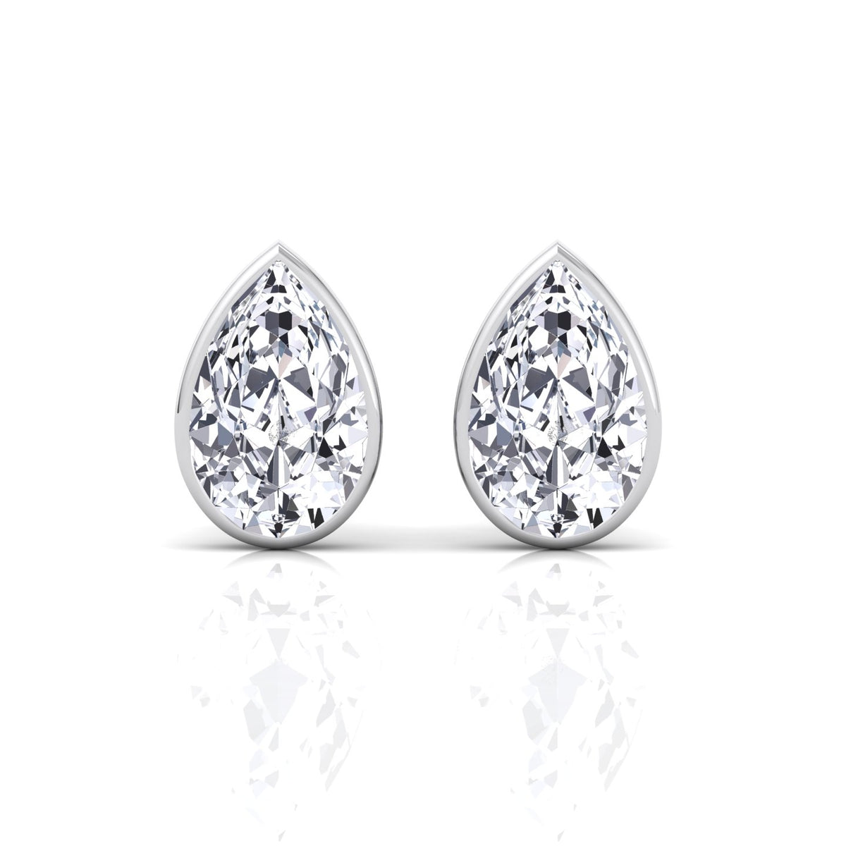 Bezel Set Pear Shape Natural Diamond Studs-14K-18K-0.5CT-1CT-2CT-White Gold