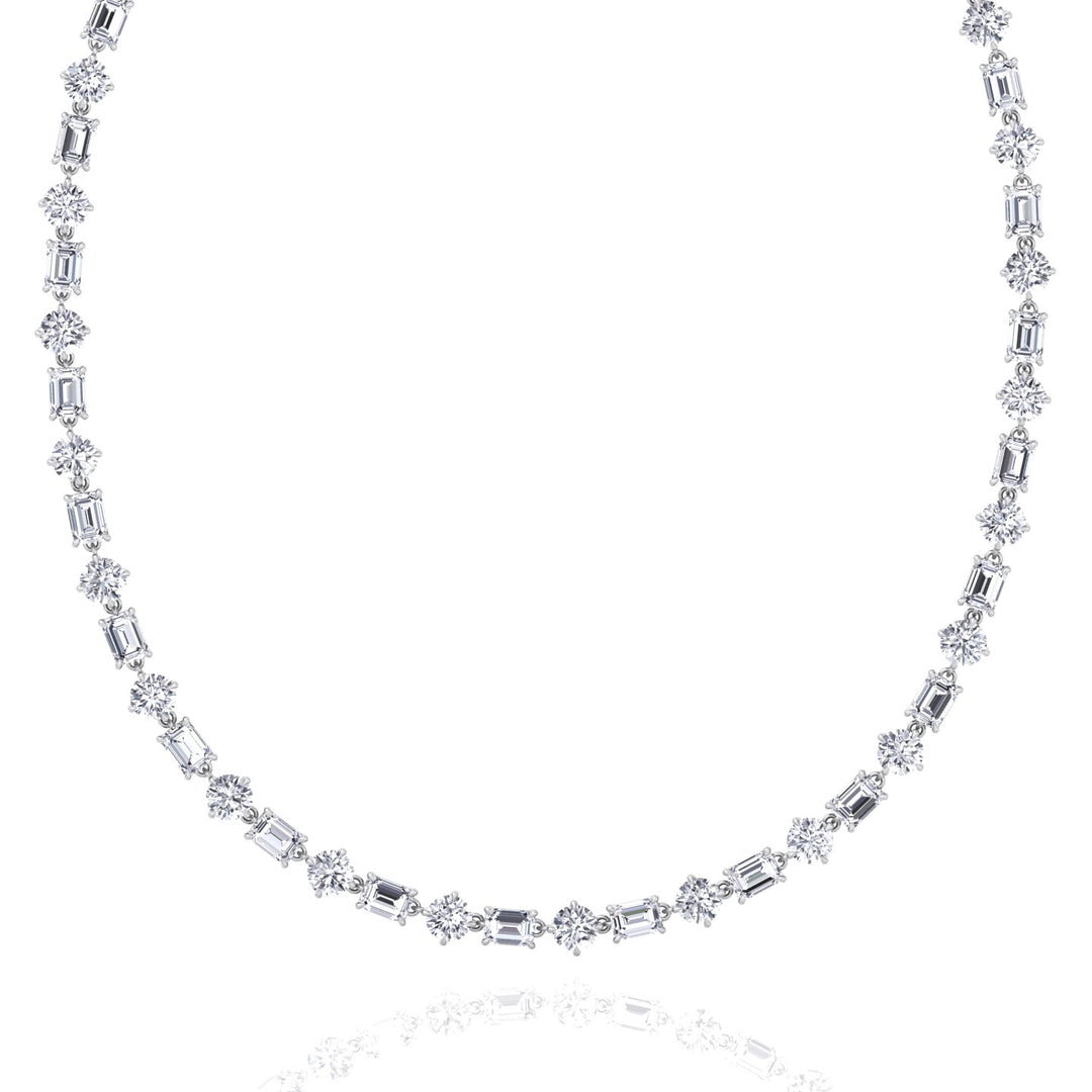 Alternating Emerald and Round Natural Diamond Tennis Necklace White Gold 14K 