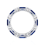 Alternating Natural Emerald Shape Blue Sapphire and Round Shape Diamond Eternity Band White Gold