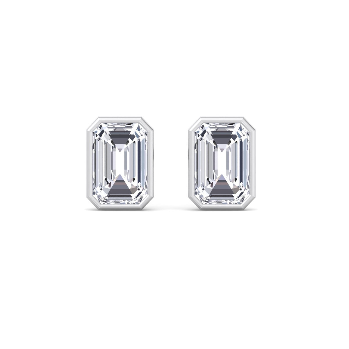 Cheza - Bezel Set Emerald Shape Diamond Studs - Gem Jewelers Co