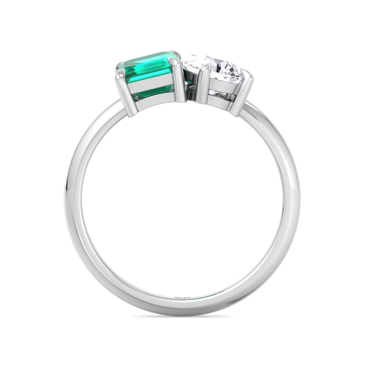 Demi - Toi et Moi Green Emerald & Pear Cut Diamond Engagement Ring - Gem Jewelers Co