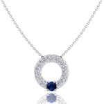 Round Shape Natural Diamond & Blue Sapphire Open Circle Pendant-1.25CT-White Gold