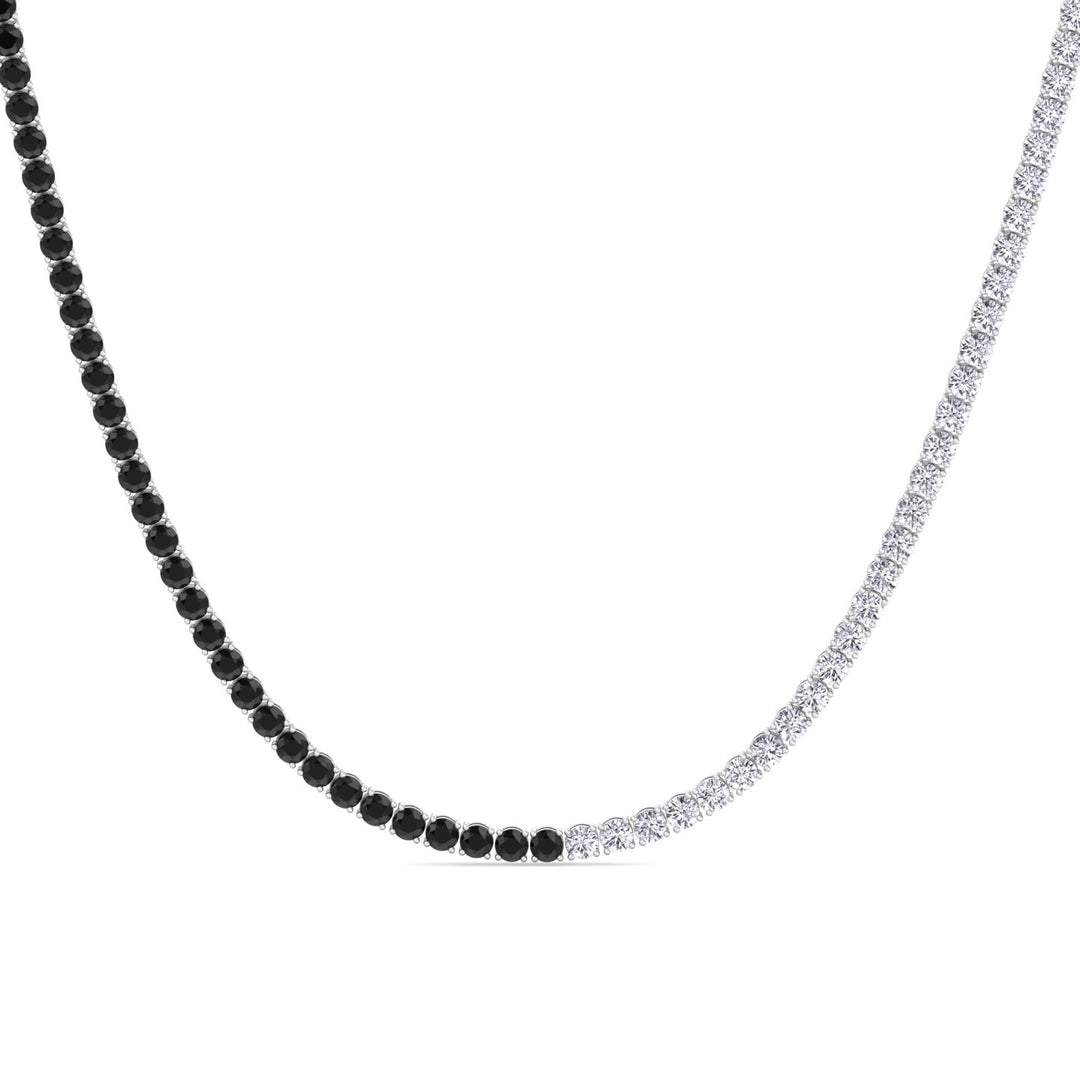 Natural Half Black and White Diamond Tennis Necklace White Gold 14K