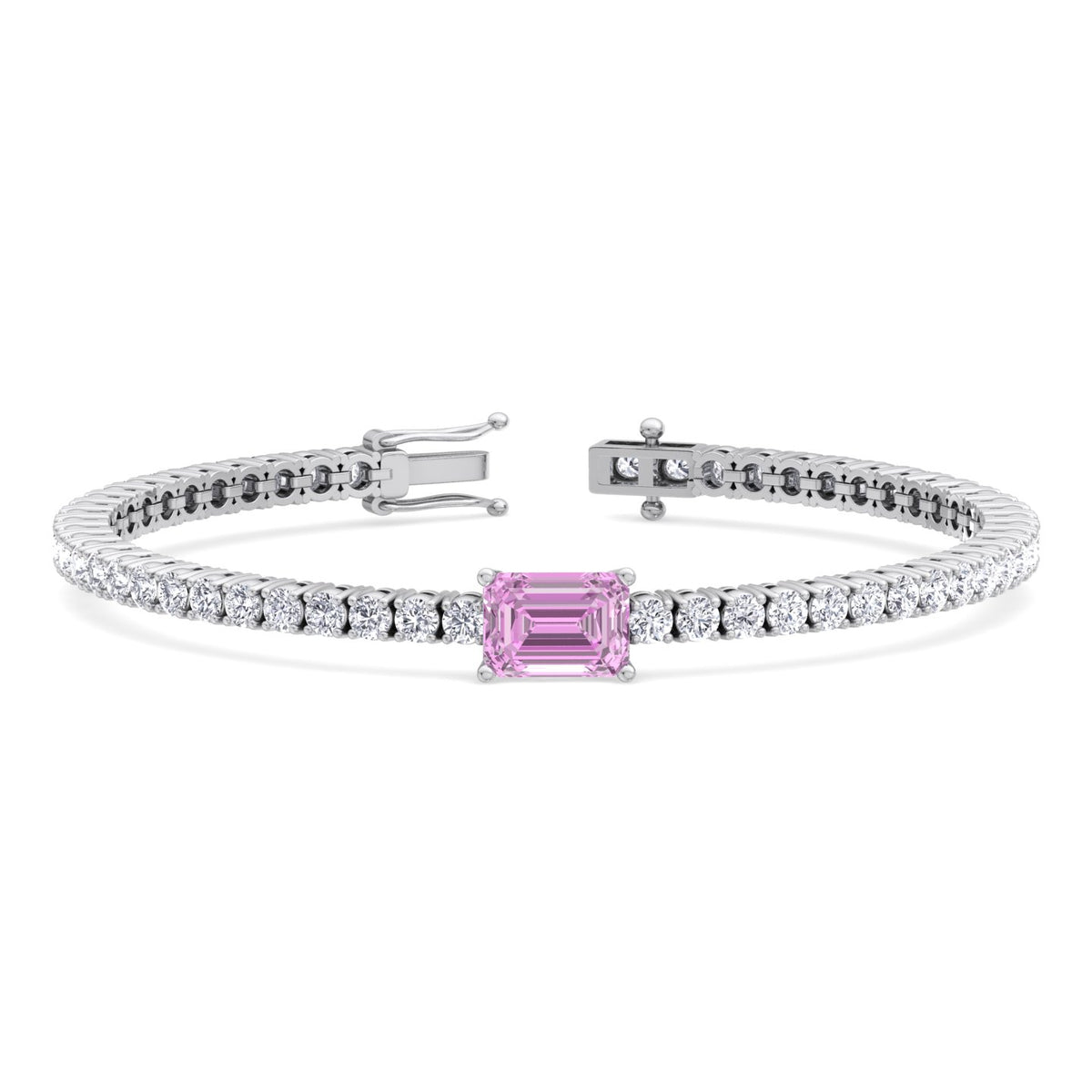 Martina - Emerald Cut Single Stone Natural Pink Sapphire & Diamond Tennis Bracelet - Gem Jewelers Co