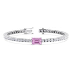 Martina - Emerald Cut Single Stone Natural Pink Sapphire & Diamond Tennis Bracelet - Gem Jewelers Co